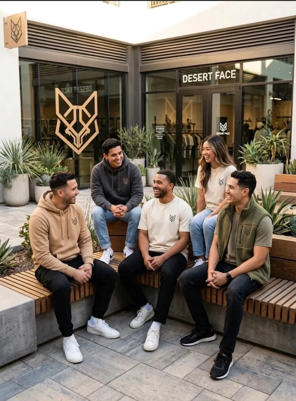 Friends wearing Desert Face outside the store